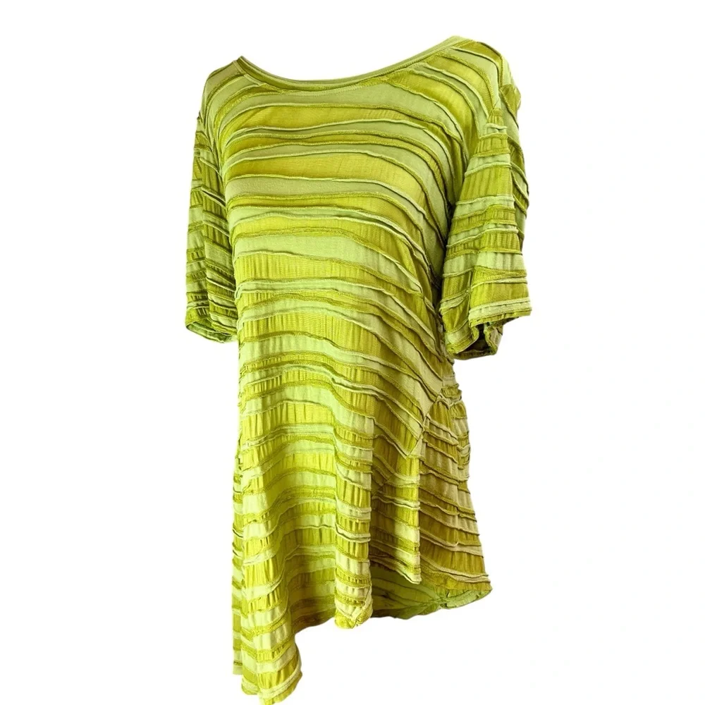 CUT LOOSE Olive Green Tunic Top Shirt Sz L Asymmetrical Short Sleeve‎ Lagenlook - Picture 2 of 16